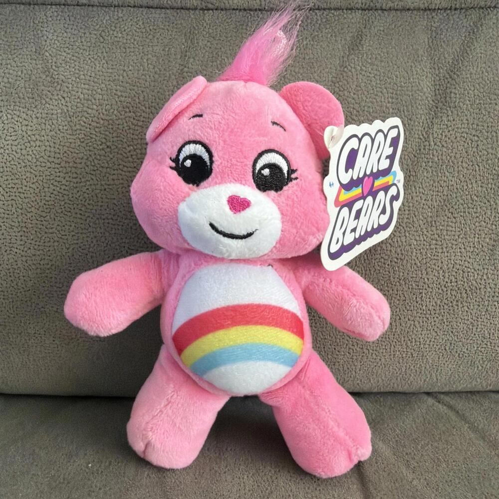 Cheer Bear Pink Care Bears Stuffed Plush Animal Toy 6" Rainbow Hearts Tags Gift